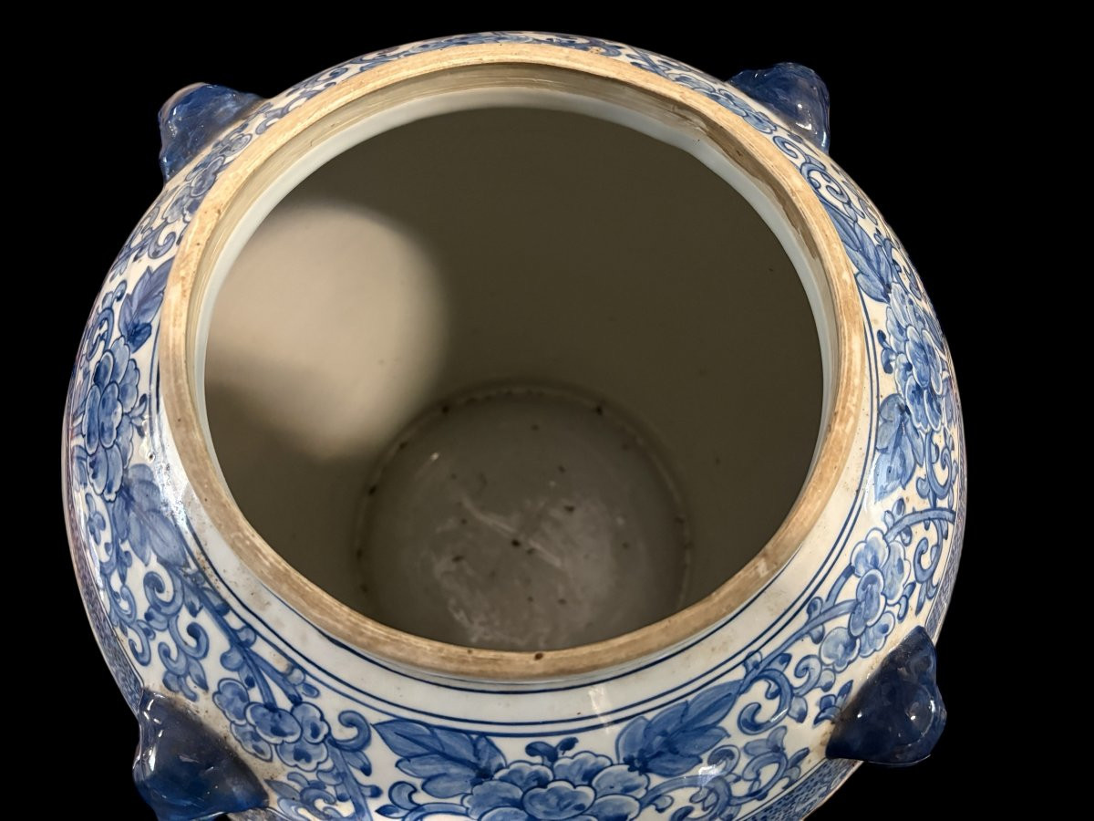 Grand vase chinois à couvercle en porcelaine du XXe siècle -photo-4