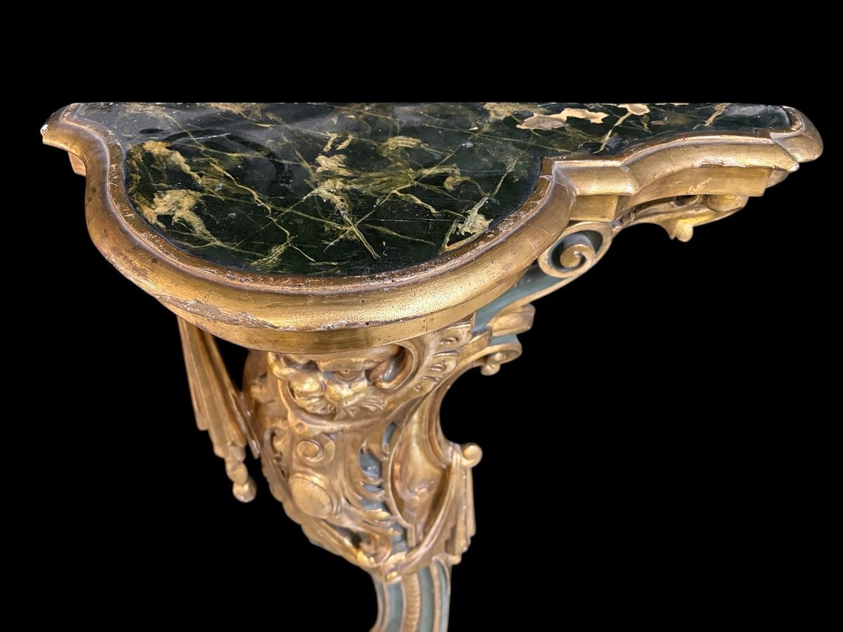 Paire d'élégantes consoles murales italiennes du XVIIIe siècle.-photo-3