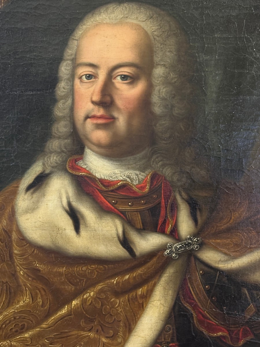 Large Portrait Of Emperor Francis I Stephen, Oil On Canvas, 18th Century.-photo-3