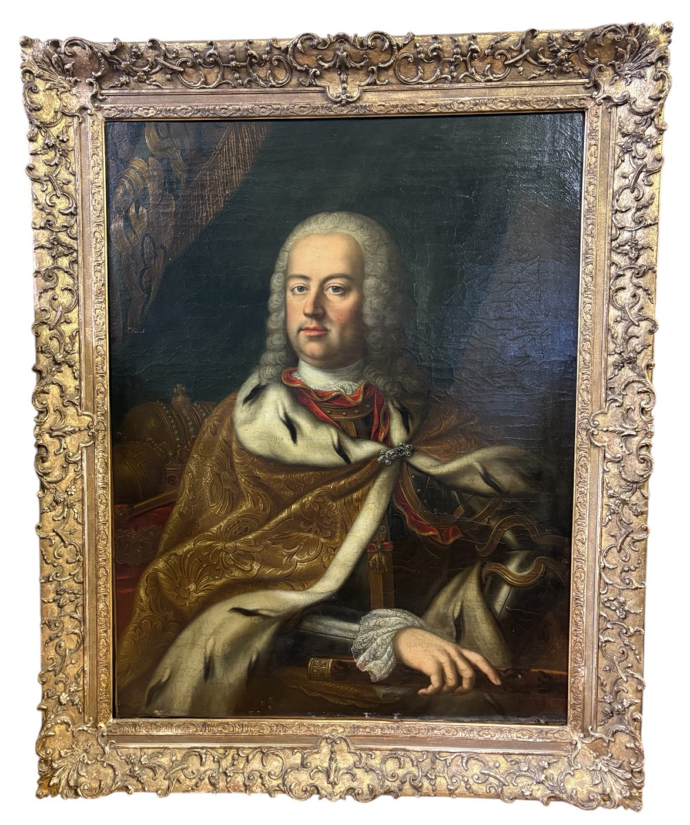 Large Portrait Of Emperor Francis I Stephen, Oil On Canvas, 18th Century.