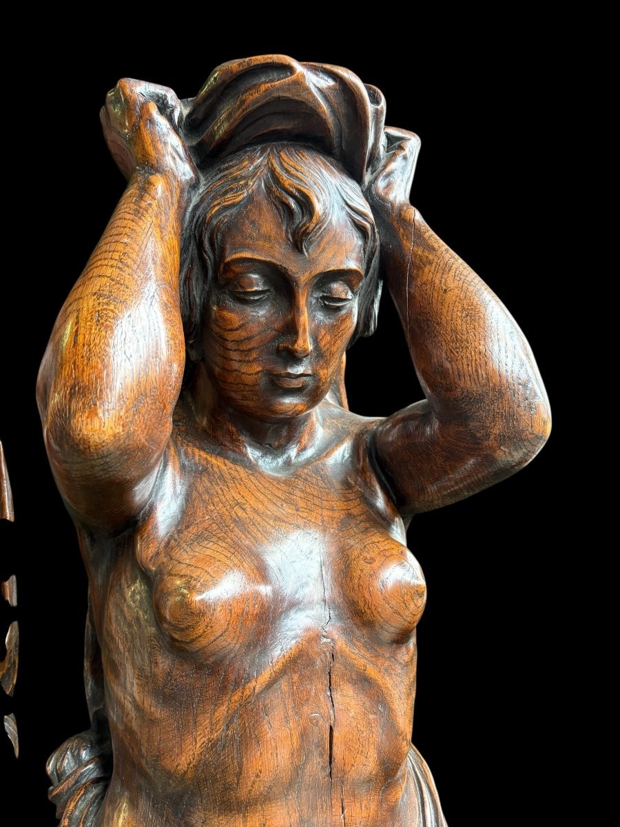 Paire de sculptures / cariatides de style Renaissance en chêne début XIXe-photo-4