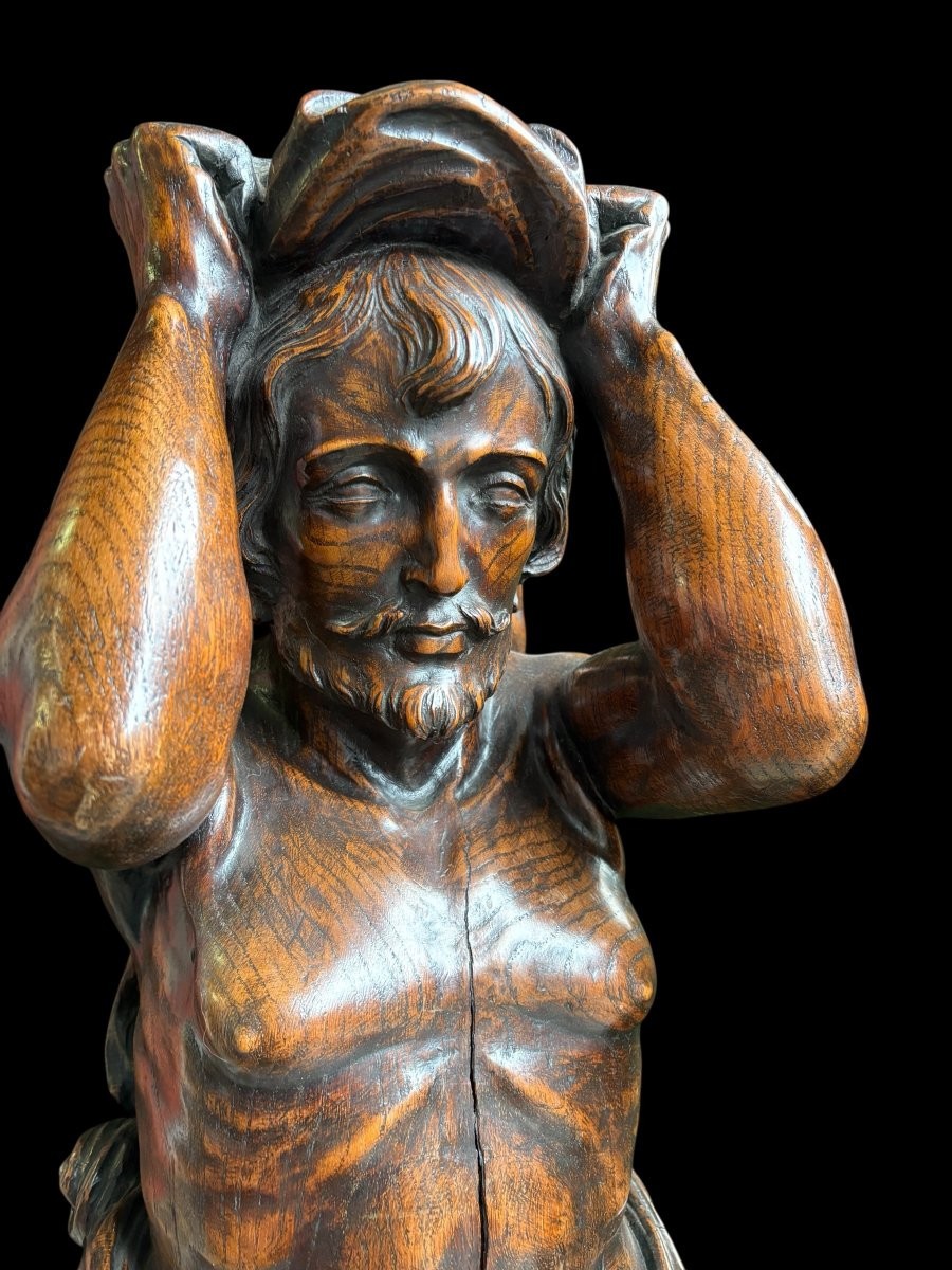 Paire de sculptures / cariatides de style Renaissance en chêne début XIXe-photo-6
