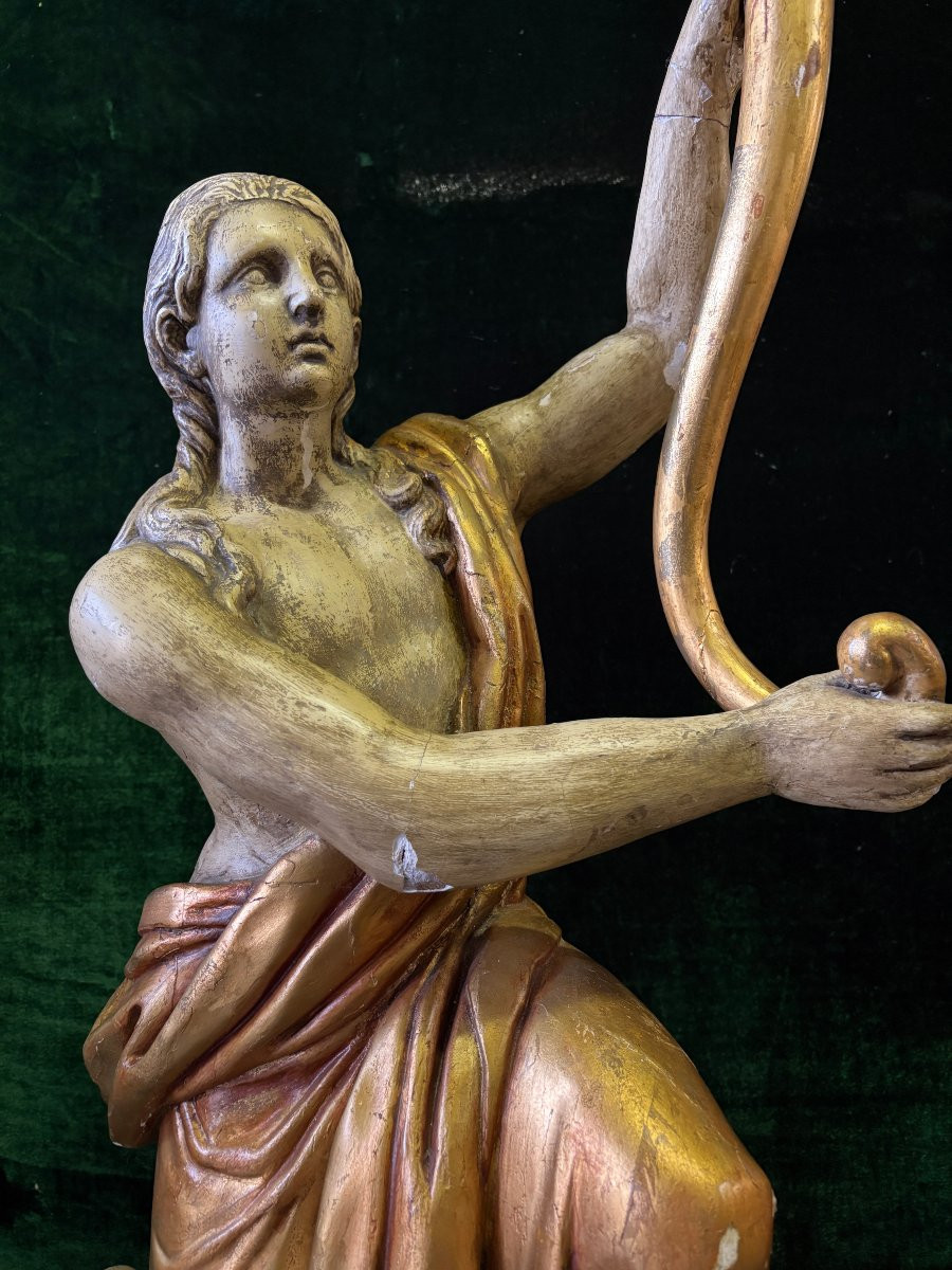 Paire de grandes sculptures / torchères en bois polychrome/doré du XVIIIe siècle.-photo-2