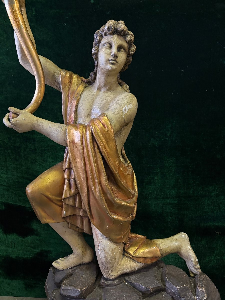 Paire de grandes sculptures / torchères en bois polychrome/doré du XVIIIe siècle.-photo-3