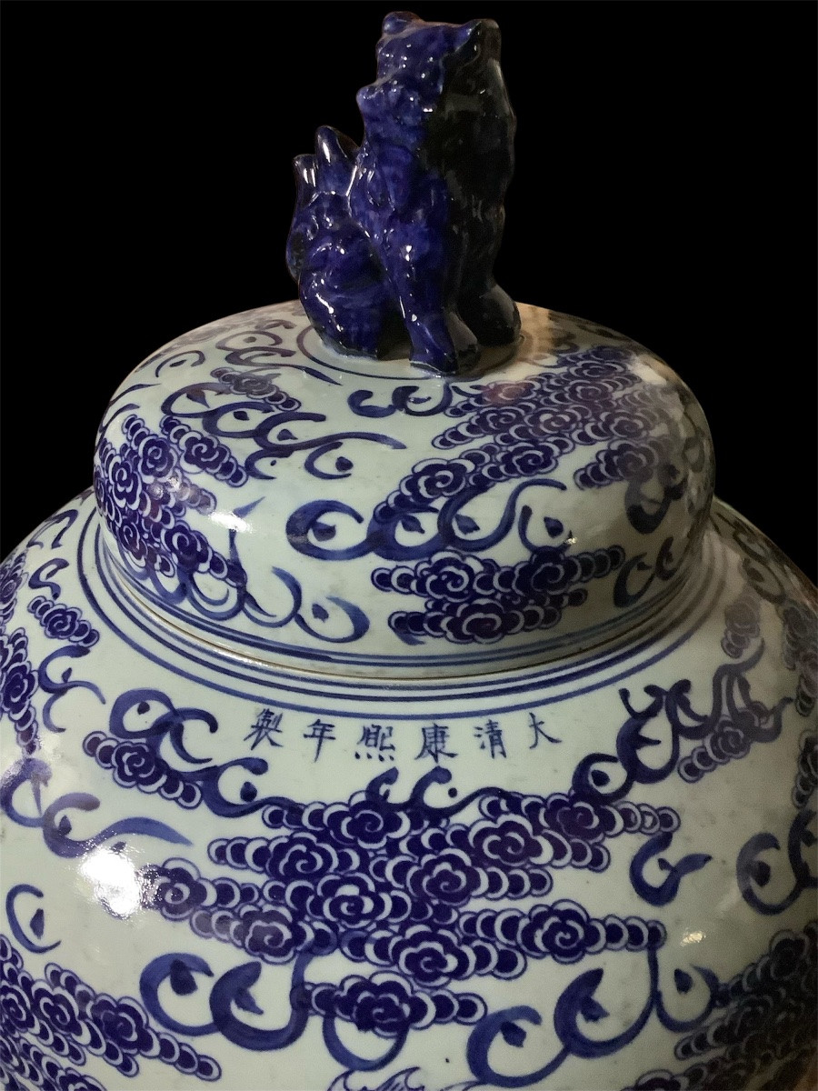 Grande vase blanc et bleu Hauteur 87 cm -photo-2