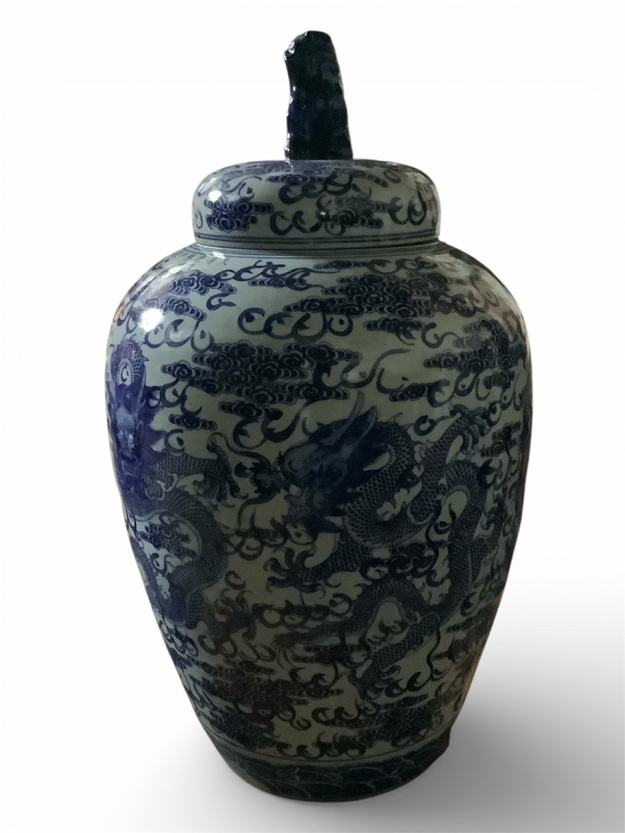 Grande vase blanc et bleu Hauteur 87 cm -photo-3