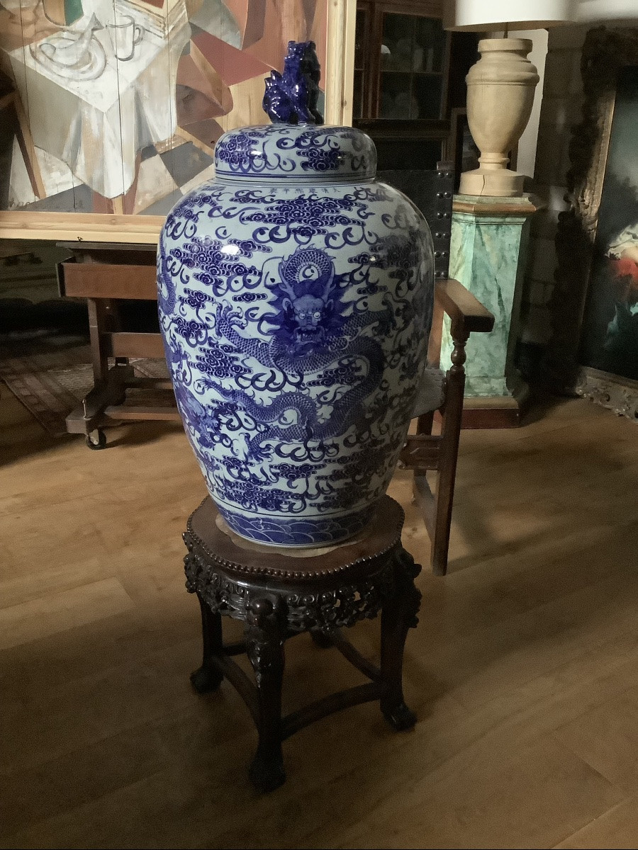 Grande vase blanc et bleu Hauteur 87 cm -photo-1