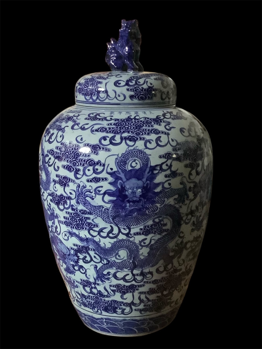Grande vase blanc et bleu Hauteur 87 cm 