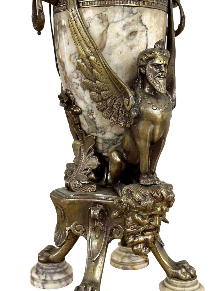 Pied de lampe « Sphinx mythologiques » en bronze / marbre 1920-photo-3