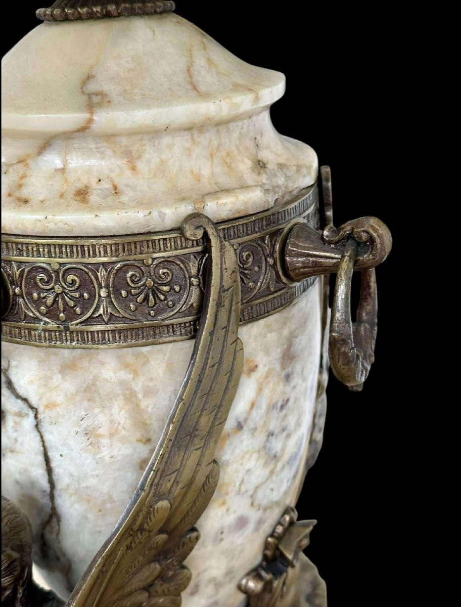 Pied de lampe « Sphinx mythologiques » en bronze / marbre 1920-photo-4