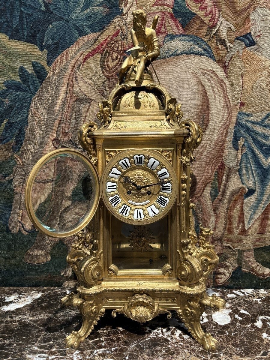 Grande Pendule En Bronze Doré Et Verre Taillé Du 19ème ( 80 Cm ).-photo-3