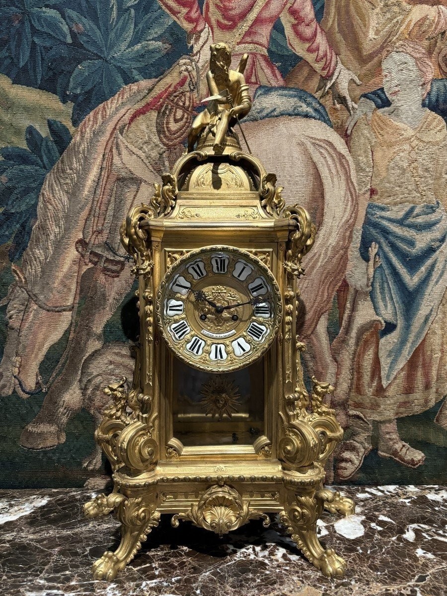 Grande Pendule En Bronze Doré Et Verre Taillé Du 19ème ( 80 Cm ).