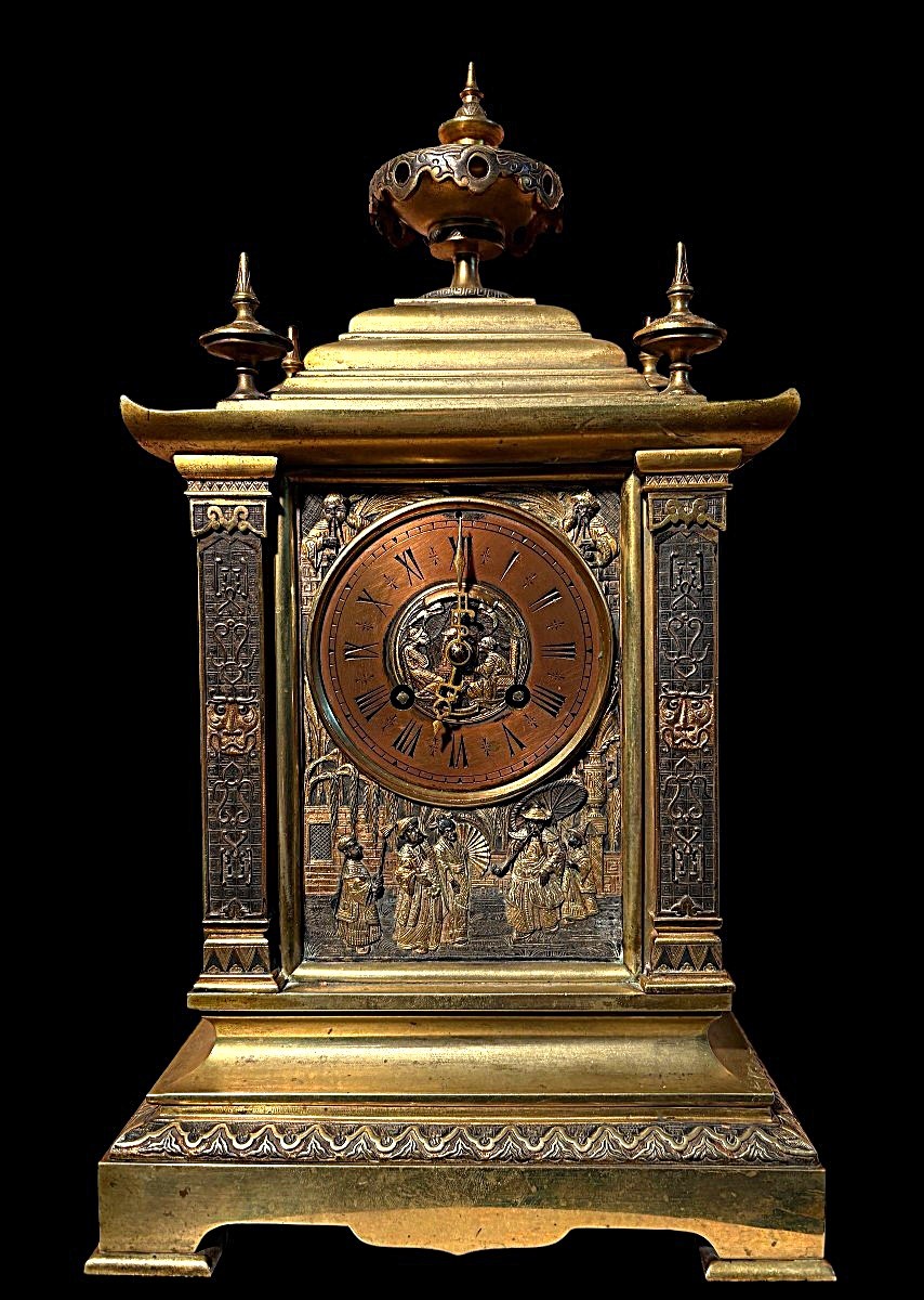 19th Century Japanese Style Bronze "pagoda" Fireplace Set.-photo-4