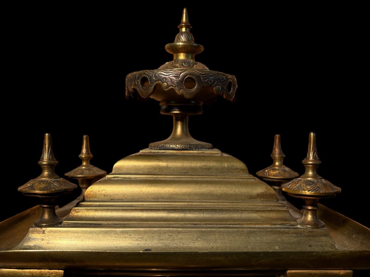 19th Century Japanese Style Bronze "pagoda" Fireplace Set.-photo-2