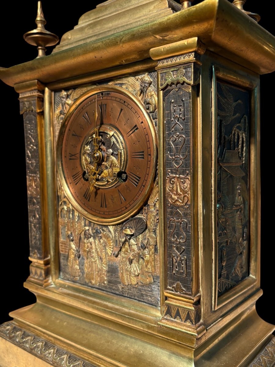 19th Century Japanese Style Bronze "pagoda" Fireplace Set.-photo-6