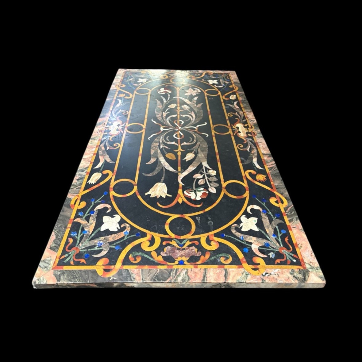 Large Italian Marble Table With Colored Semi-precious Stones, 20th Century-photo-3