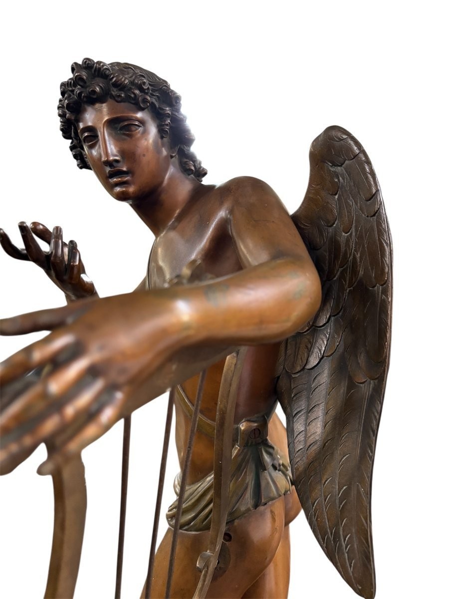 Large 19th-century Bronze Sculpture Of An "angel With A Lyre" (76 Cm).-photo-3