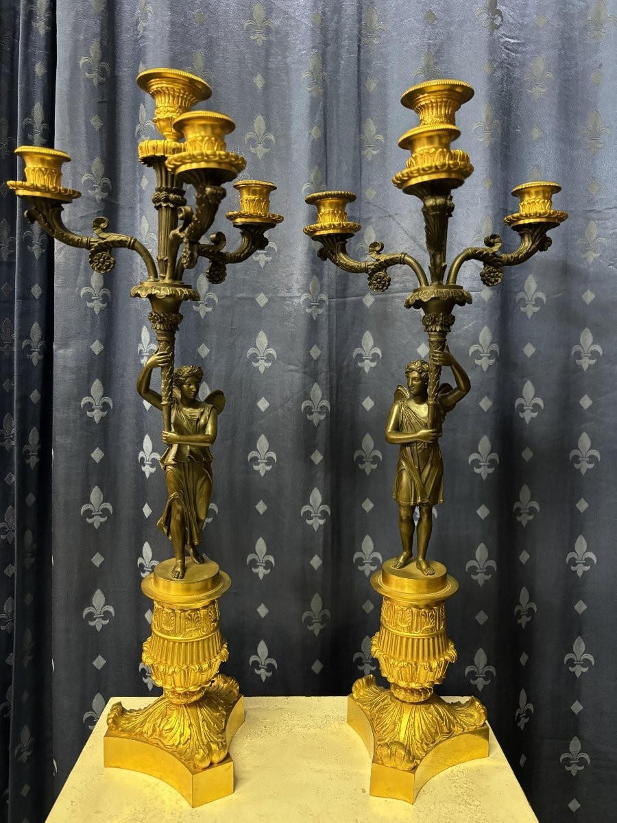 Paire d'élégants Candélabres En Bronze De Style Empire 19ème.-photo-2