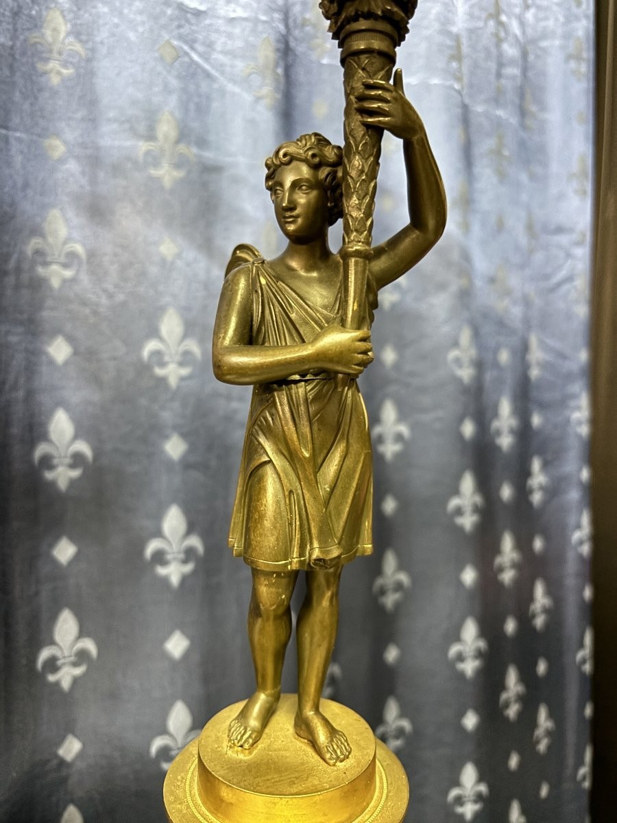 Paire d'élégants Candélabres En Bronze De Style Empire 19ème.-photo-4