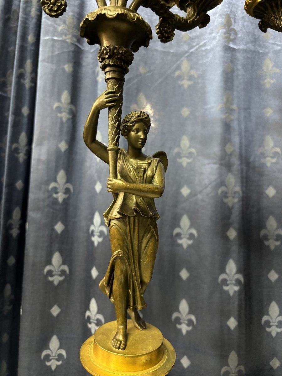 Paire d'élégants Candélabres En Bronze De Style Empire 19ème.-photo-1