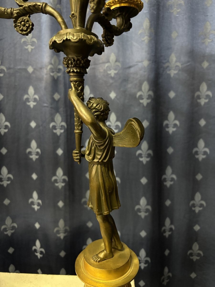 Paire d'élégants Candélabres En Bronze De Style Empire 19ème.-photo-7