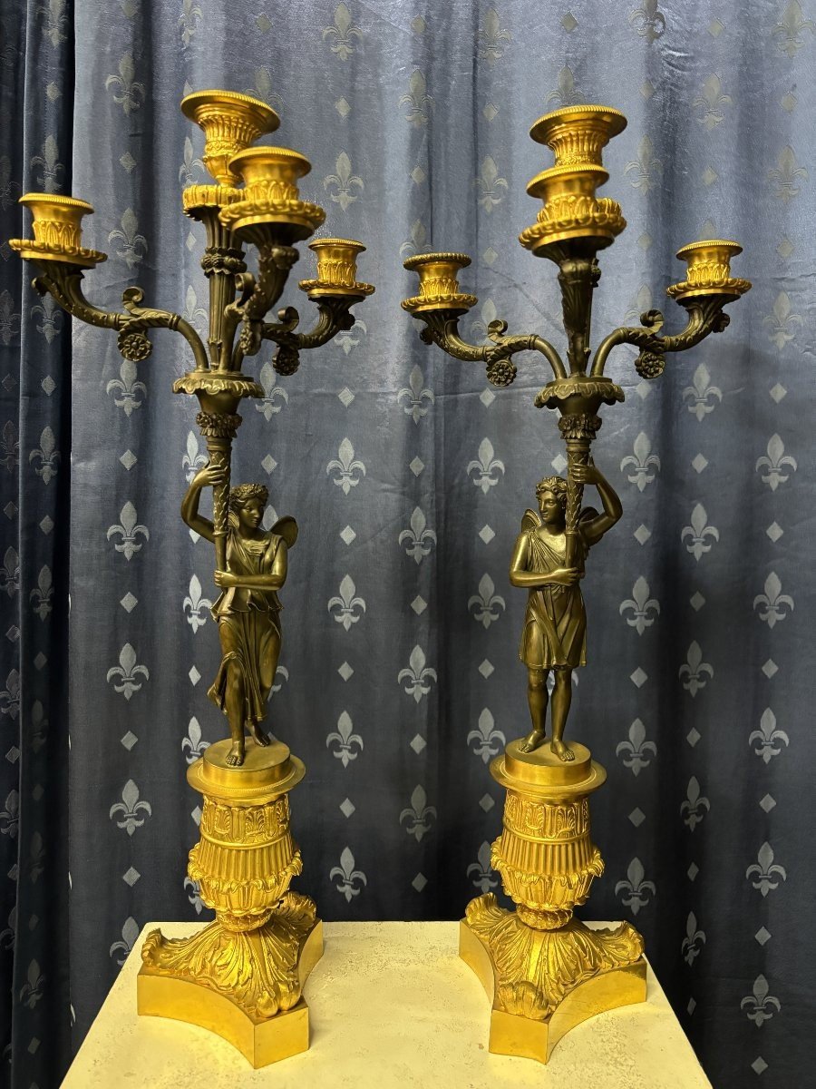 Paire d'élégants Candélabres En Bronze De Style Empire 19ème.-photo-8