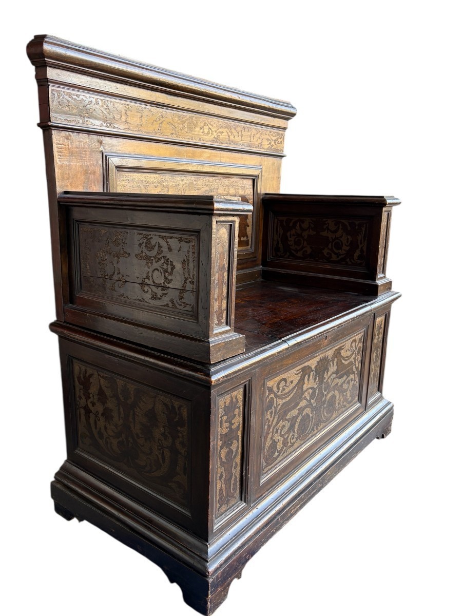 Banc d'entrée italien en noyer du XIXe siècle-photo-3