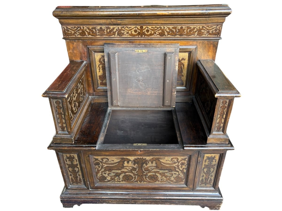 Banc d'entrée italien en noyer du XIXe siècle-photo-4