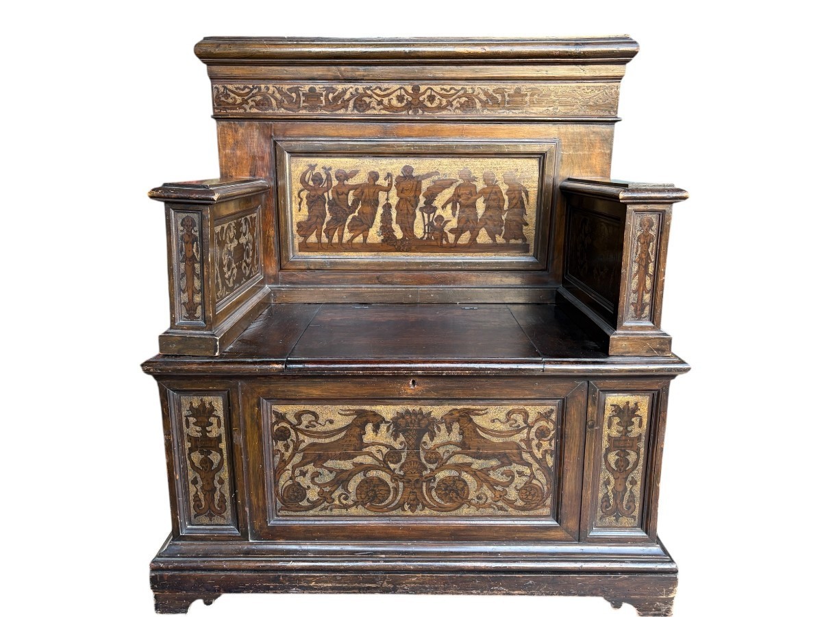 Banc d'entrée italien en noyer du XIXe siècle
