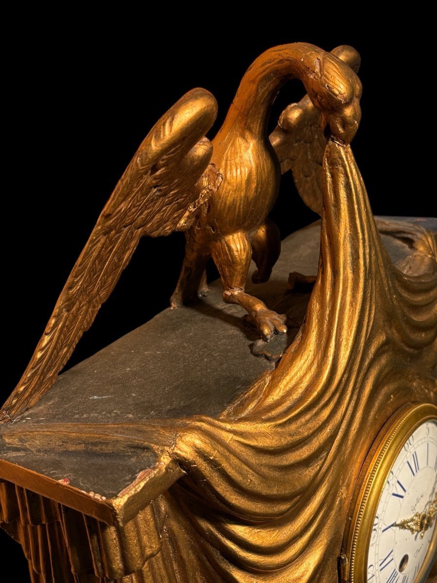 Elegant 19th-century Giltwood Cartel Clock With An Eagle And Draperies.-photo-2