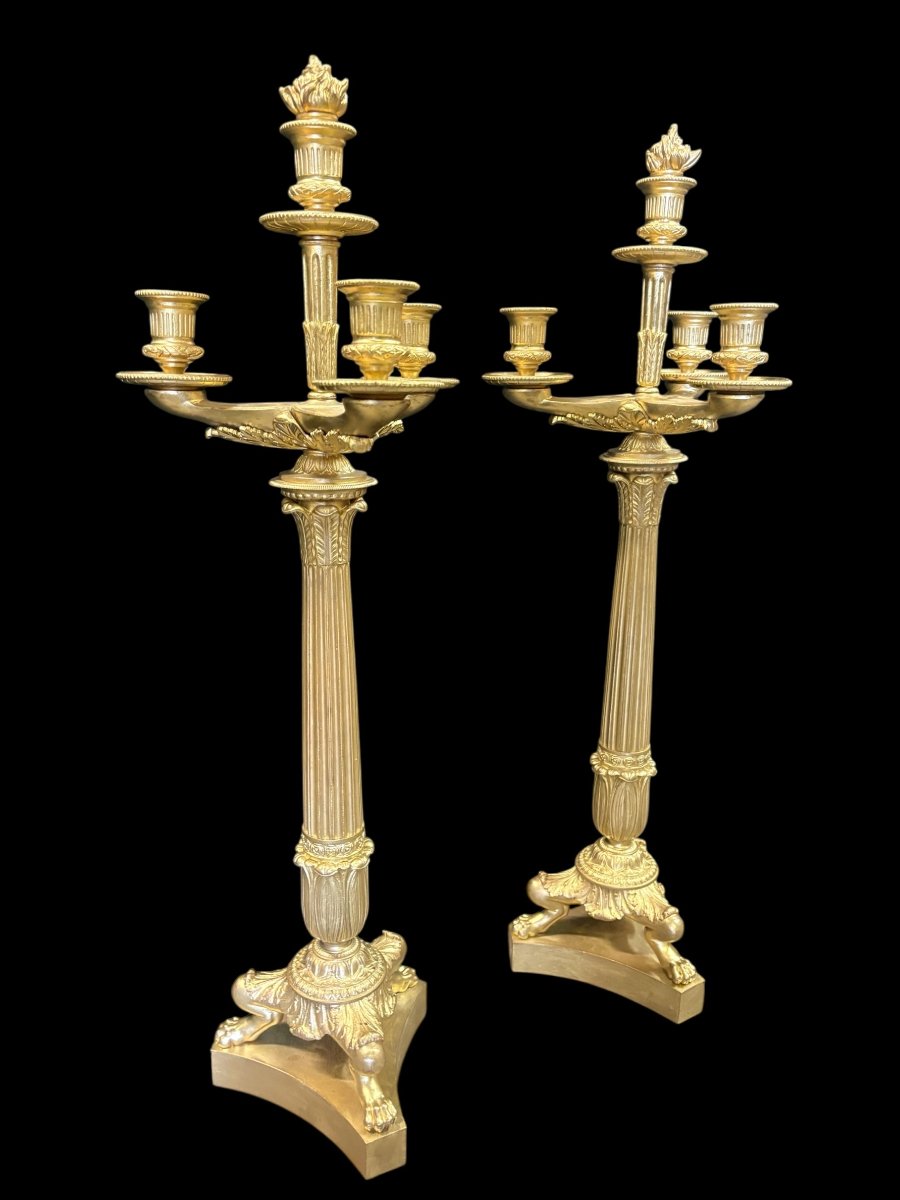 Pair Of Large Bronze Candelabra (71 Cm) In Empire Style, 19th Century.-photo-2