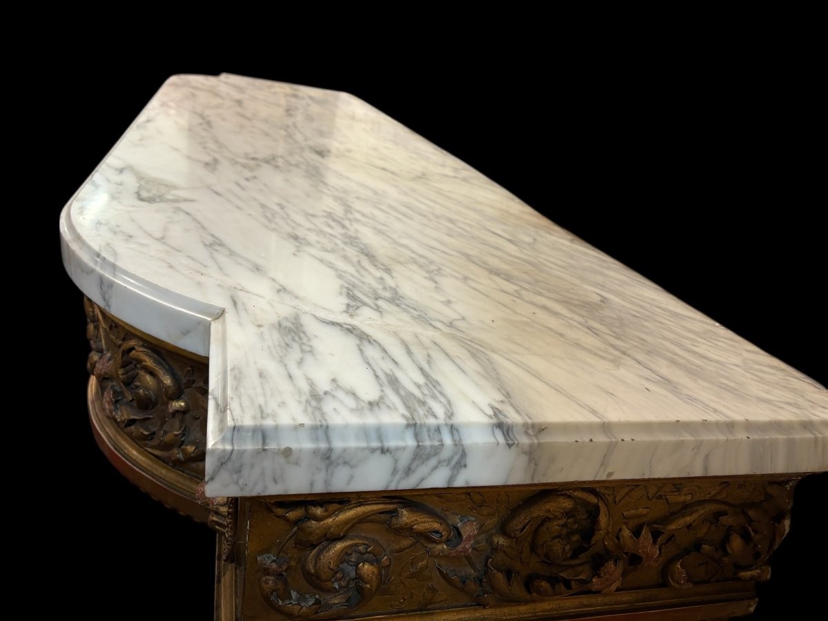 Très grande console de château ( 230 cm ) de style Louis XVI en bois doré du XIXe siècle .-photo-4