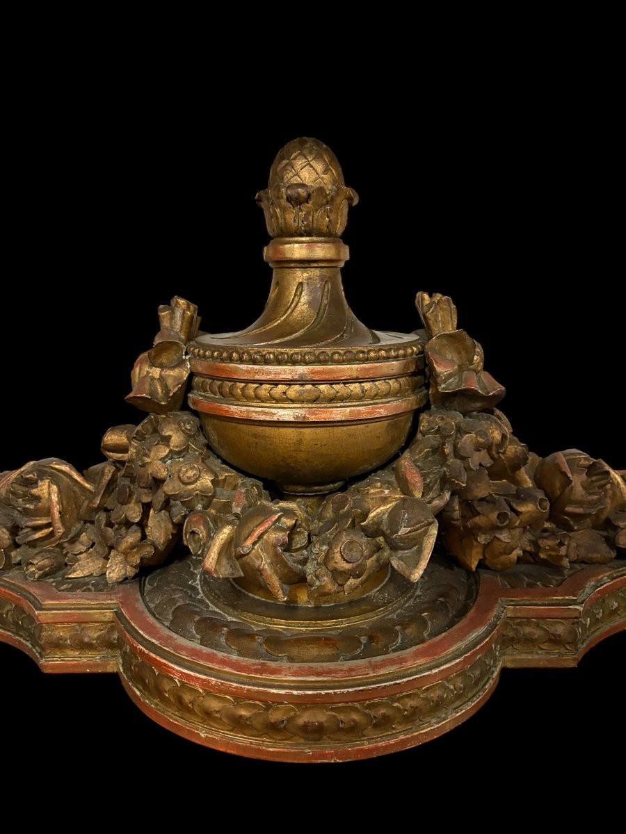 Très grande console de château ( 230 cm ) de style Louis XVI en bois doré du XIXe siècle .-photo-8