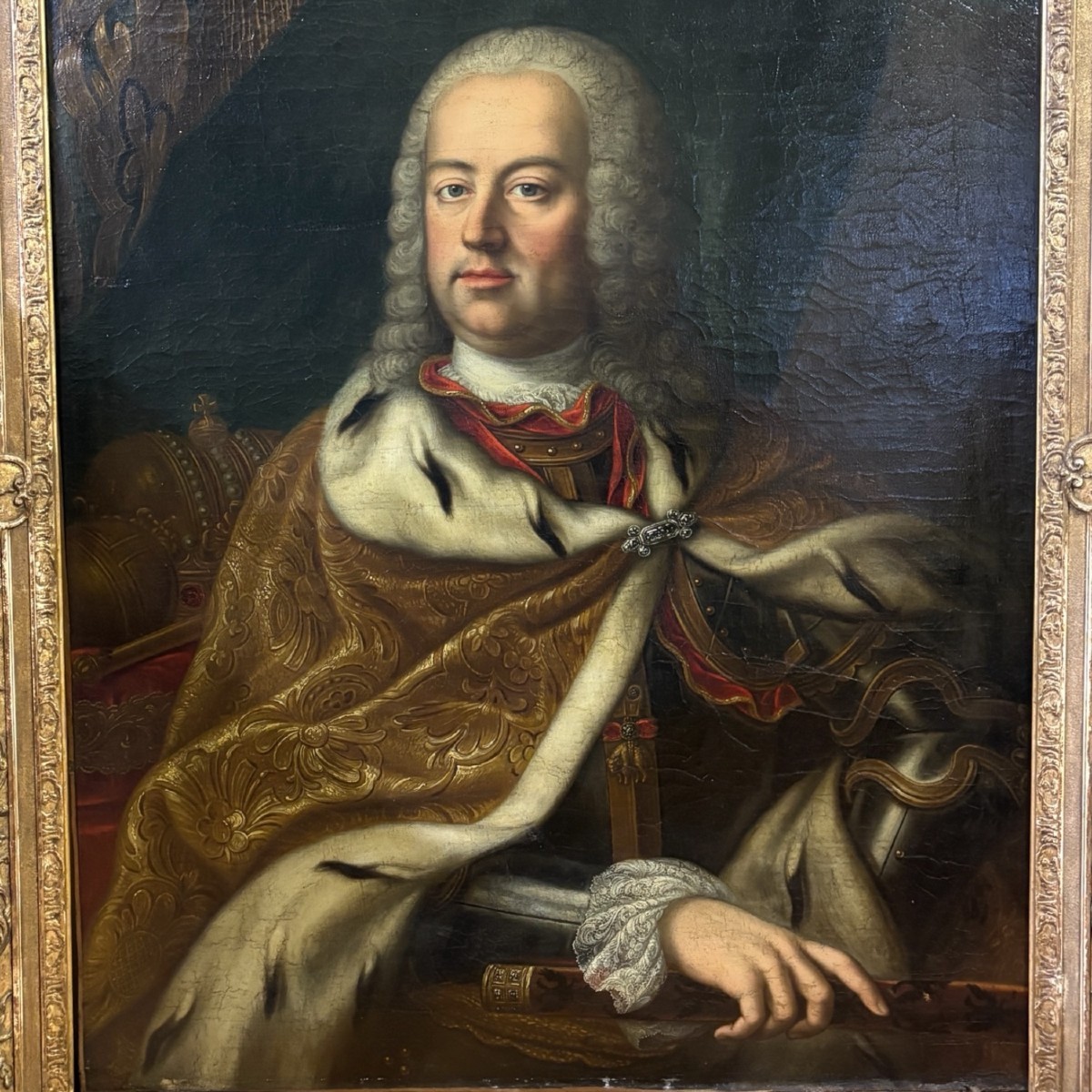 Grand portrait de l'empereur François Ier Stéphane, huile sur toile, XVIIIe siècle.-photo-2