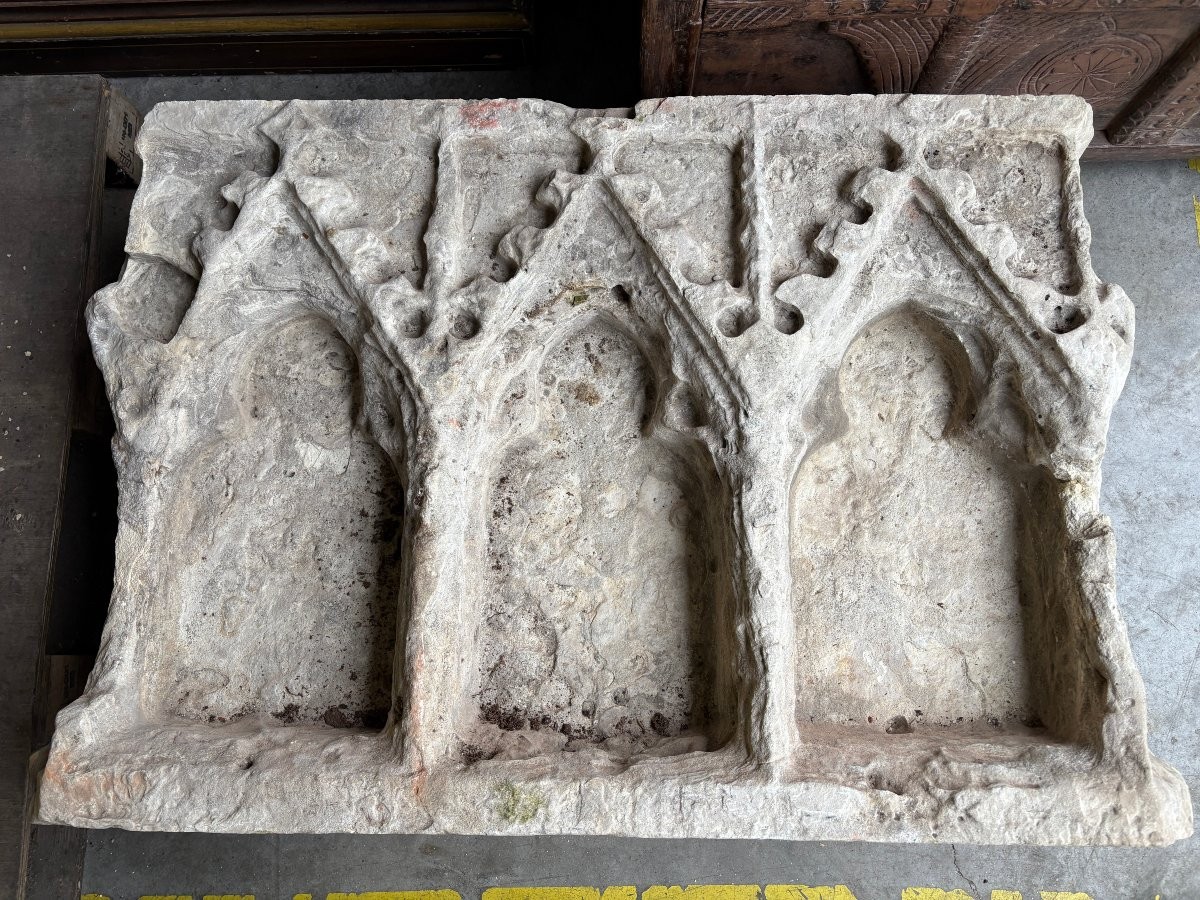 Large Gothic Niche In French White Stone, Circa 1500-photo-2