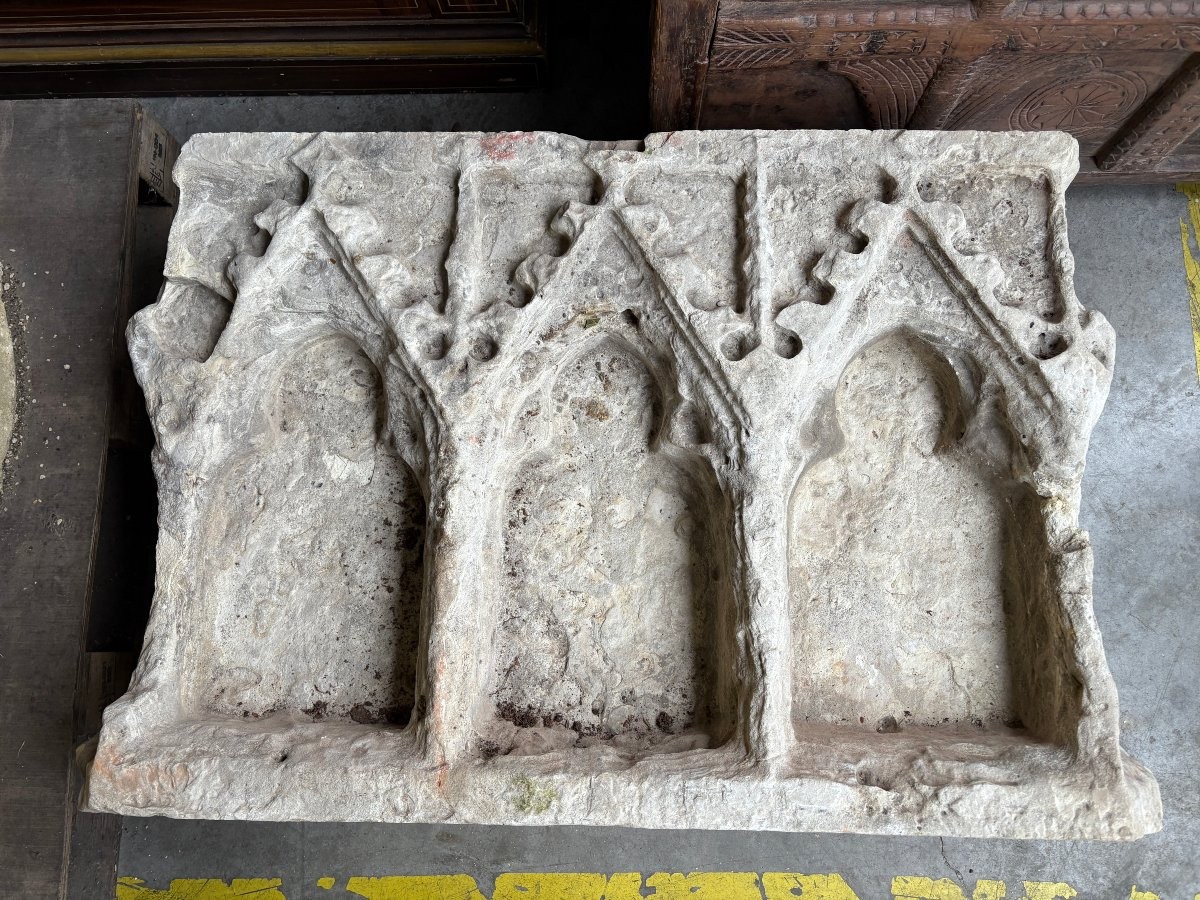 Large Gothic Niche In French White Stone, Circa 1500-photo-7