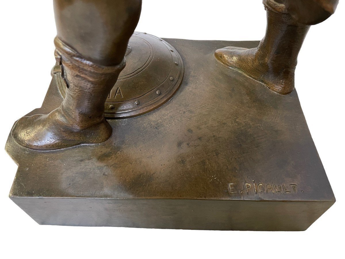 Grande Sculpture En Bronze " Le Devoir " Honor Patria Par E.picault 19ème ( 78 Cm ).-photo-6