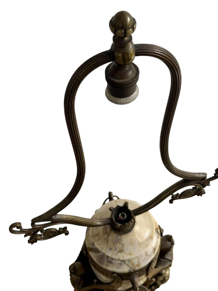 Pied de lampe « Sphinx mythologiques » en bronze / marbre 1920-photo-7