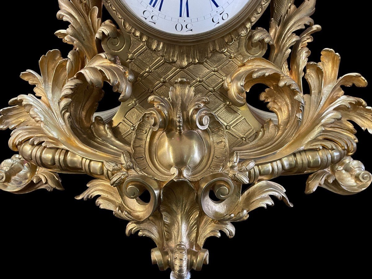 Large French Clock With Floral Decoration In Gilt Bronze, 19th Century. (65 Cm)-photo-4