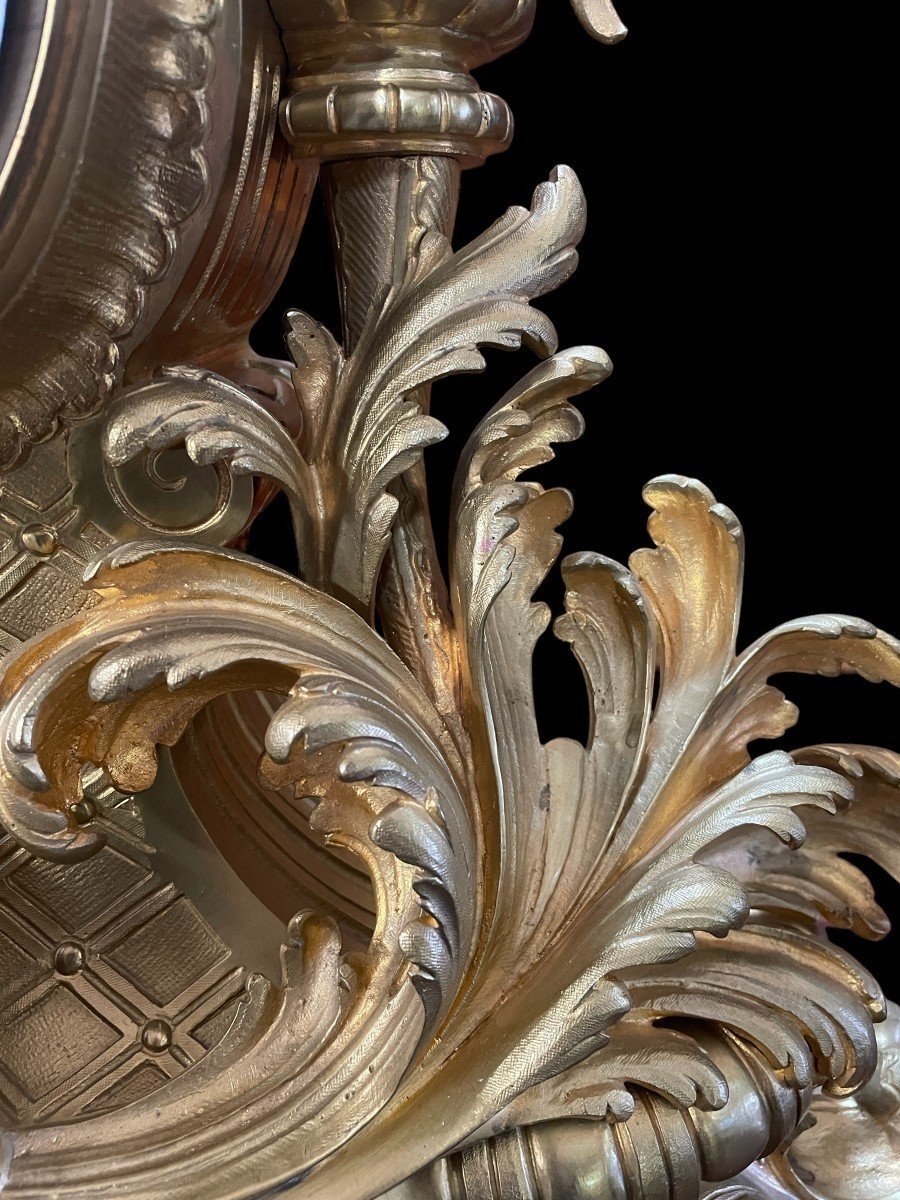 Large French Clock With Floral Decoration In Gilt Bronze, 19th Century. (65 Cm)-photo-5