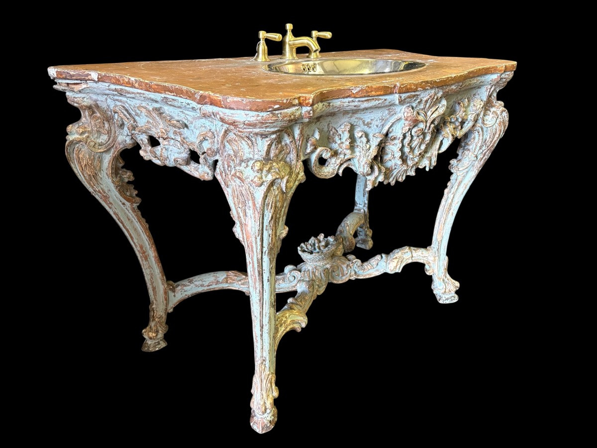 Large Italian Console Table In The Louis XV Style From The 18th Century.-photo-3