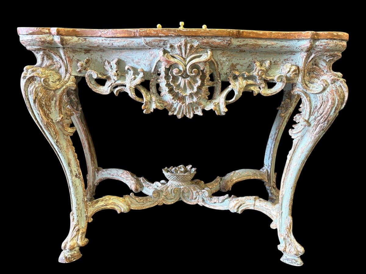 Large Italian Console Table In The Louis XV Style From The 18th Century.-photo-2