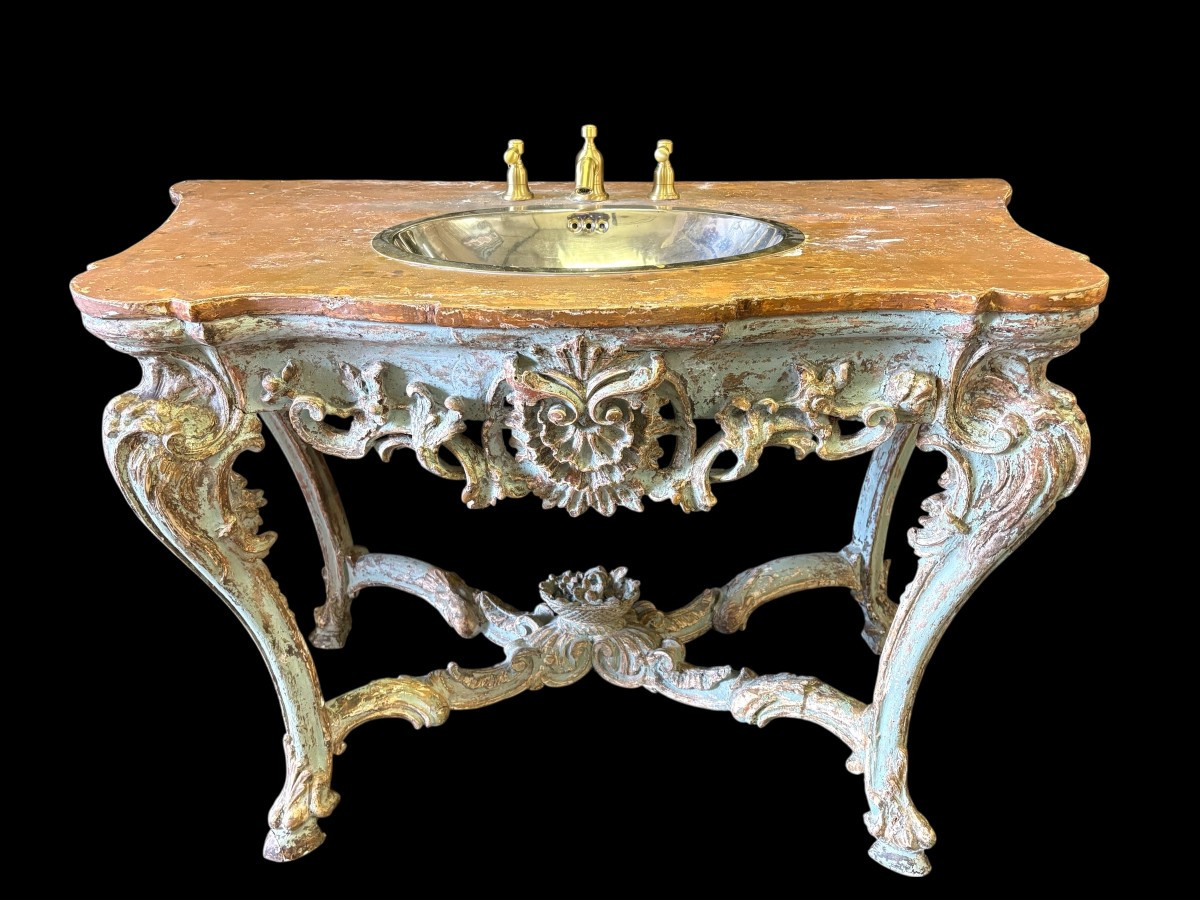 Large Italian Console Table In The Louis XV Style From The 18th Century.