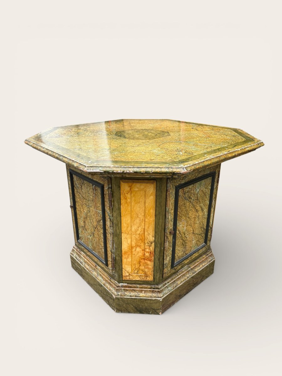 Special Table Painted To Imitate Marble, Dating From The 20th Century-photo-2