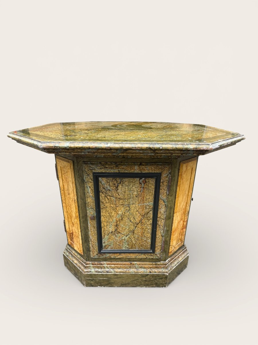 Special Table Painted To Imitate Marble, Dating From The 20th Century-photo-3