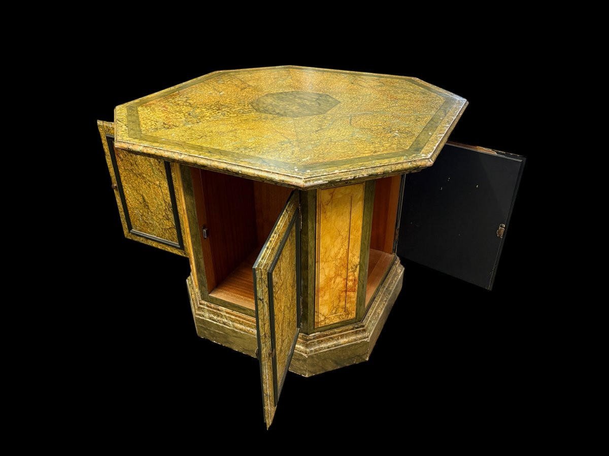 Special Table Painted To Imitate Marble, Dating From The 20th Century-photo-2