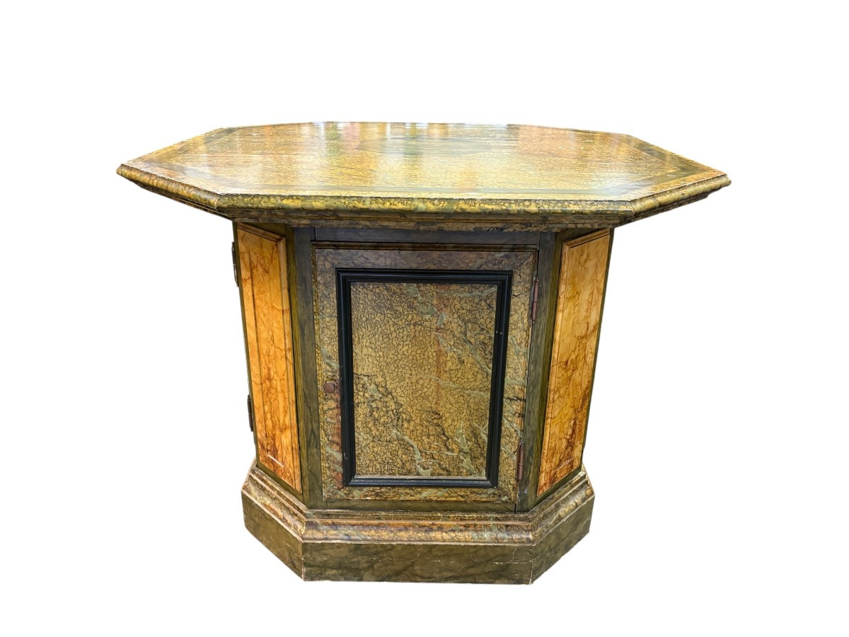 Special Table Painted To Imitate Marble, Dating From The 20th Century