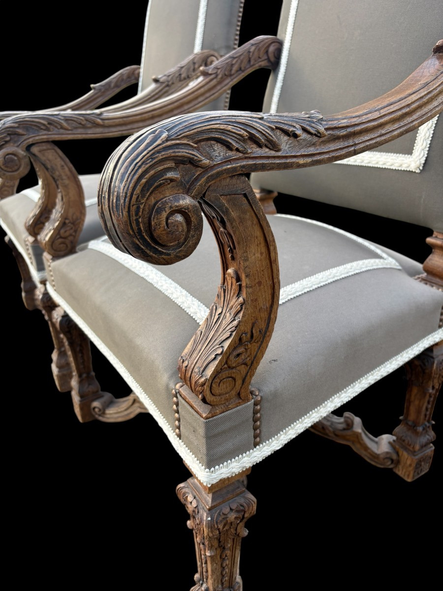 Paire de grands fauteuils en chêne de style Régence 19ème.-photo-3