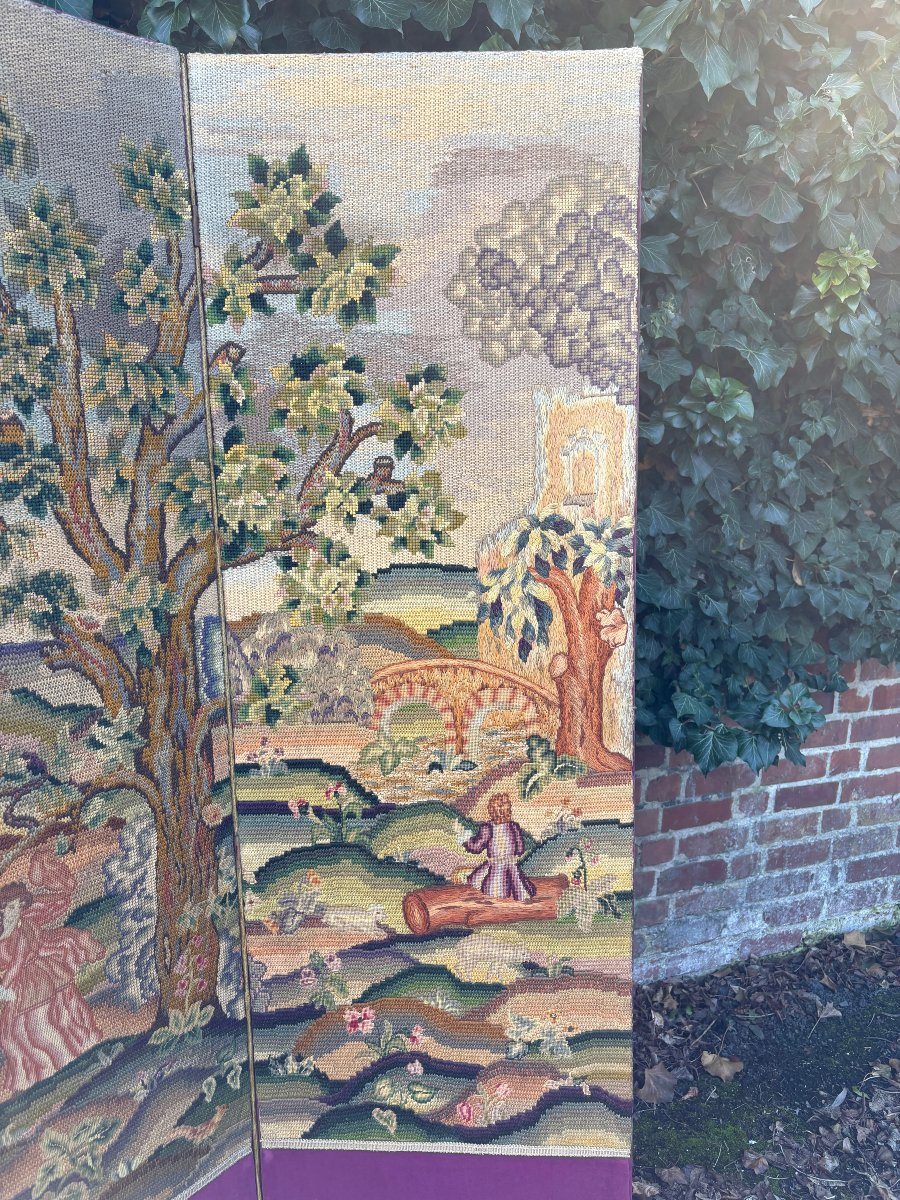 Decorative Four-panel Embroidered Screen, Dating From 1900-photo-4