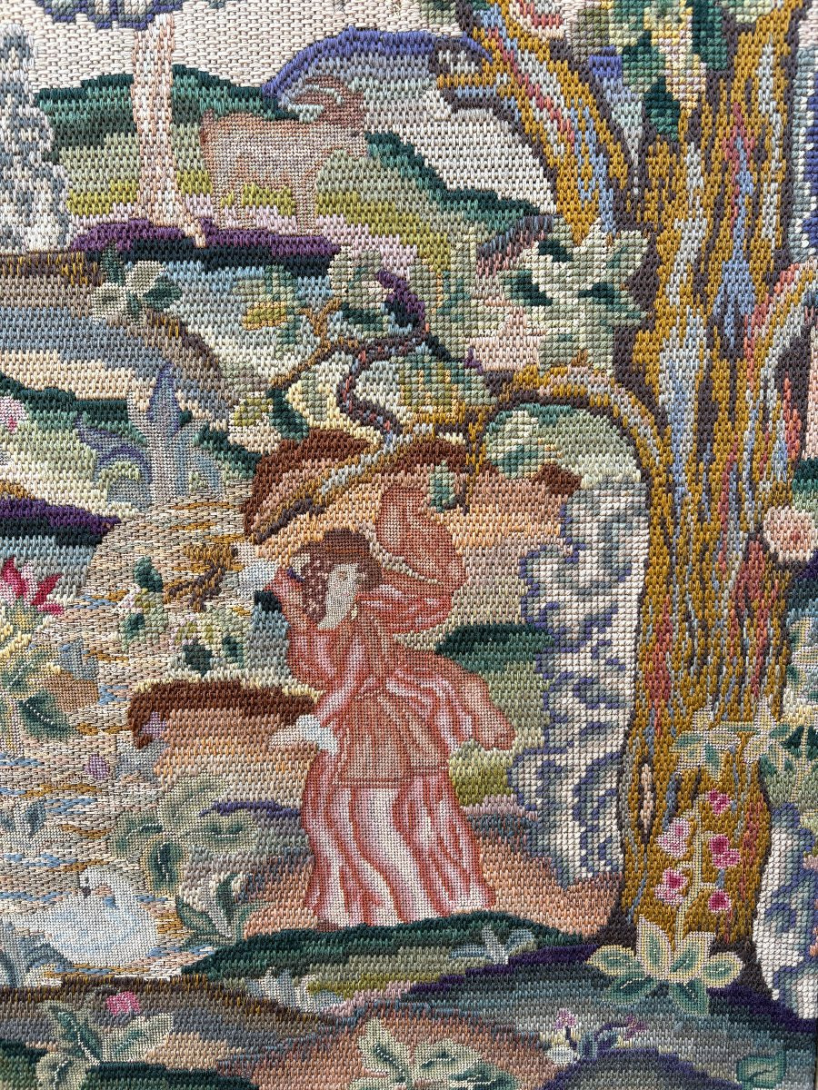Decorative Four-panel Embroidered Screen, Dating From 1900-photo-6